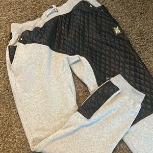 Forte Grey Black Leather Patchwork Sweatpants Mens Size 2XL; RN 141122